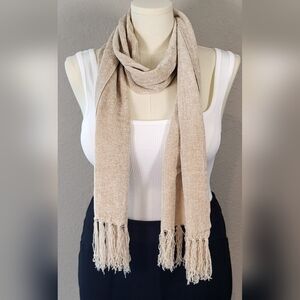 Tan Woven Fringe Scarf Wrap - 73 x 11